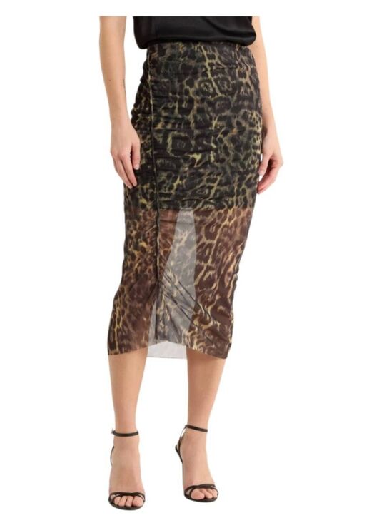All Saints Dresses & Skirts - All Saints Nora Leopard Print Mesh Ruched Midi Skirt Sheer Overlay Size 10
